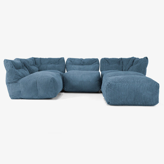 4-Sitzer Modulares Sofa-Set mit Récamiere rechts - Cord Marineblau 03