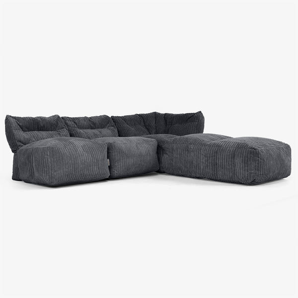 3-Sitzer Modulares Sofa-Set mit Récamiere rechts, ohne Armlehnen - Cord Schwarz 01
