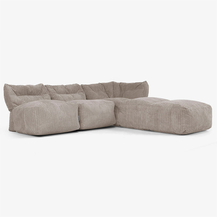 3-Sitzer Modulares Sofa-Set mit Récamiere rechts, ohne Armlehnen - Cord Beigegrau 02