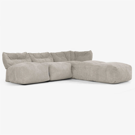 3-Sitzer Modulares Sofa-Set mit Récamiere rechts, ohne Armlehnen - Cord Nerzfarben 02