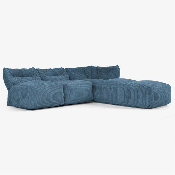 3-Sitzer Modulares Sofa-Set mit Récamiere rechts, ohne Armlehnen - Cord Marineblau 01