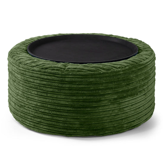 Sitzhocker mit Tablett - Cord Nadelwaldgrün 02