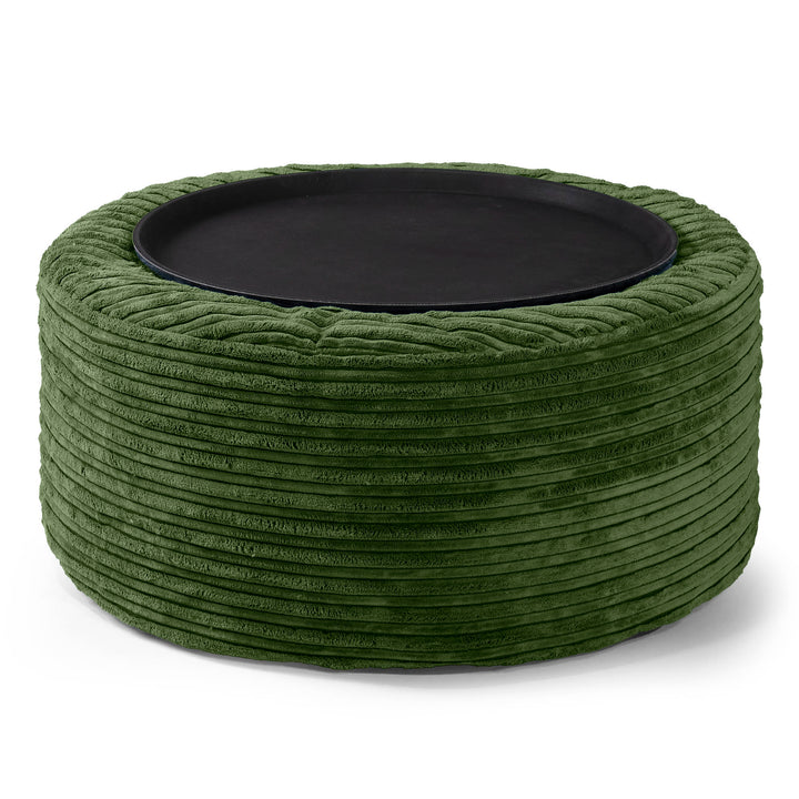Sitzhocker mit Tablett - Cord Nadelwaldgrün 02