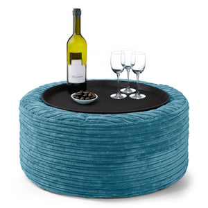 Sitzhocker mit Tablett - Cord Türkis