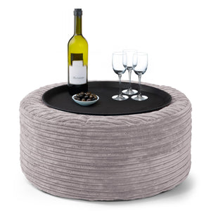 Sitzhocker mit Tablett - Cord Silbergrau