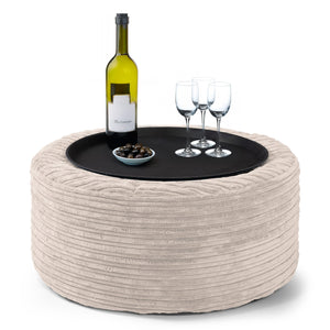Sitzhocker mit Tablett - Cord Elfenbein