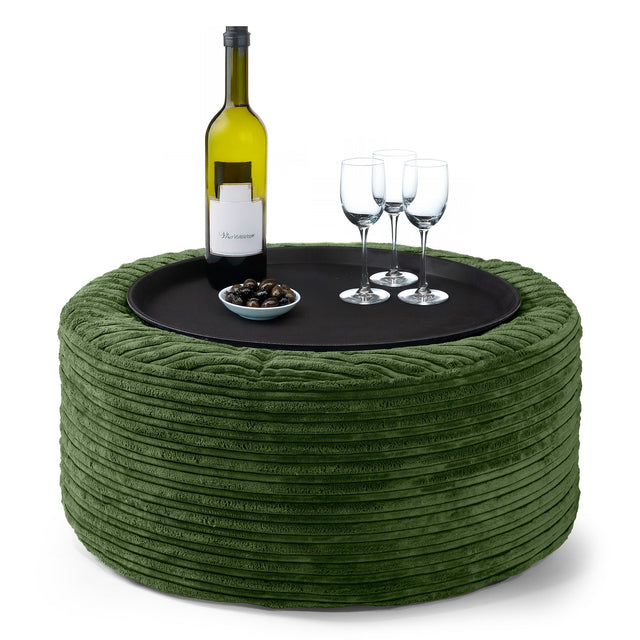 Sitzhocker mit Tablett - Cord Nadelwaldgrün 01