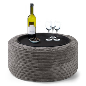 Sitzhocker mit Tablett - Cord Graphitgrau