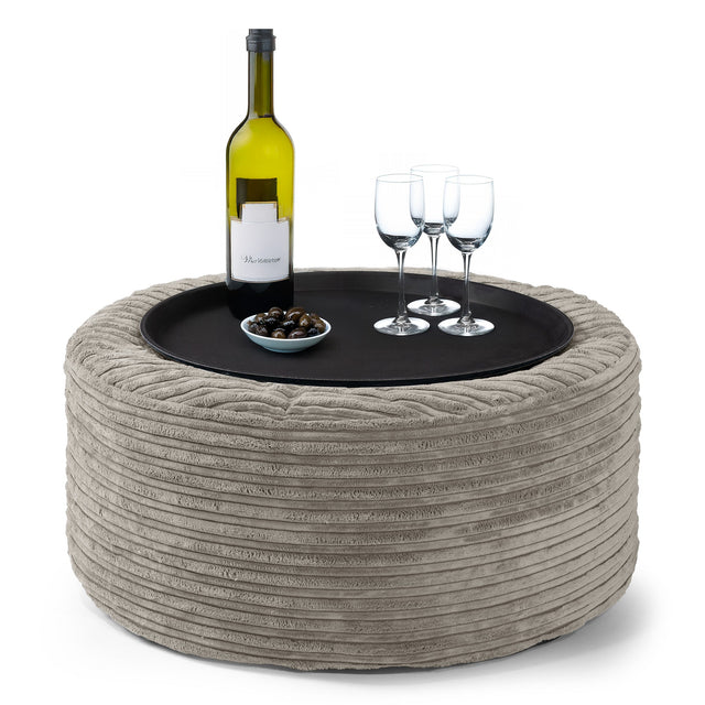 Sitzhocker mit Tablett - Cord Nerzfarben 01