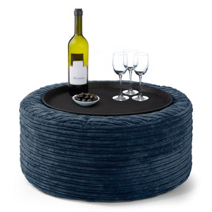 Sitzhocker mit Tablett - Cord Marineblau