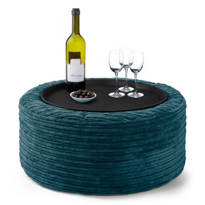Sitzhocker mit Tablett - Cord Blaugrün