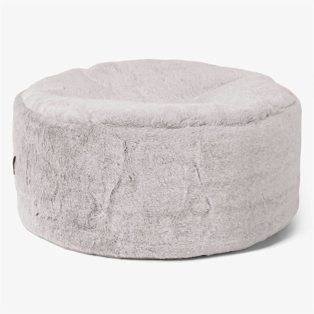 Großer runder Fußhocker - Kaninchen Kunstfell Hellgrau 01
