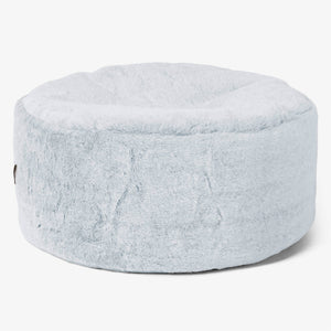 Großer runder Fußhocker - Kaninchen Kunstfell Pastellblau