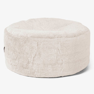 Großer runder Fußhocker - Kaninchen Kunstfell Weiß