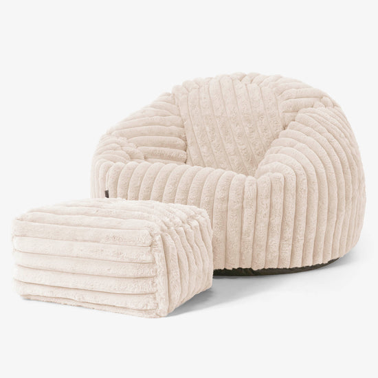 Klassischer Sitzsack Sessel - Ultra Plüsch Cord Creme 02