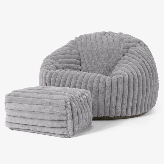 Klassischer Sitzsack Sessel - Ultra Plüsch Cord Grau 02