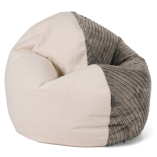 Flexforma Runder Kinder-Sitzsack als Bodenkissen 2-14 Jahre - Bouclé & Cord Graphitgrau 02