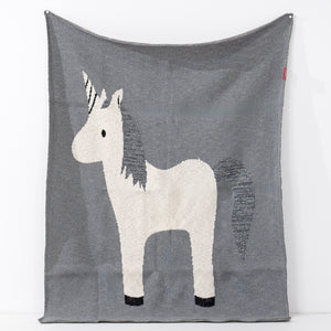 Kinder Kuscheldecke / Tagesdecke - Gestrickte Solo Einhorn