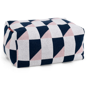 Kleiner Fußhocker - Gestrickte Geometrisch Blau