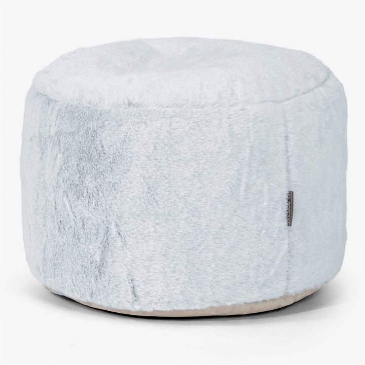 Kleiner runder Fußhocker - Kaninchen Kunstfell Pastellblau 01