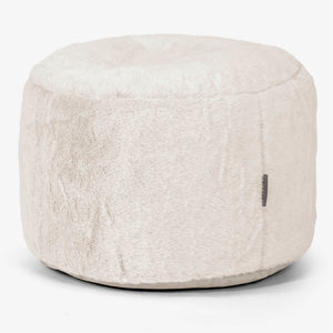 Kleiner runder Fußhocker - Kaninchen Kunstfell Weiß