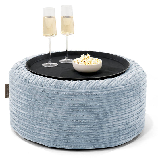 Sitzhocker mit Tablett - Cord Baby Blau 01