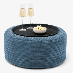 Sitzhocker mit Tablett - Cord Marineblau