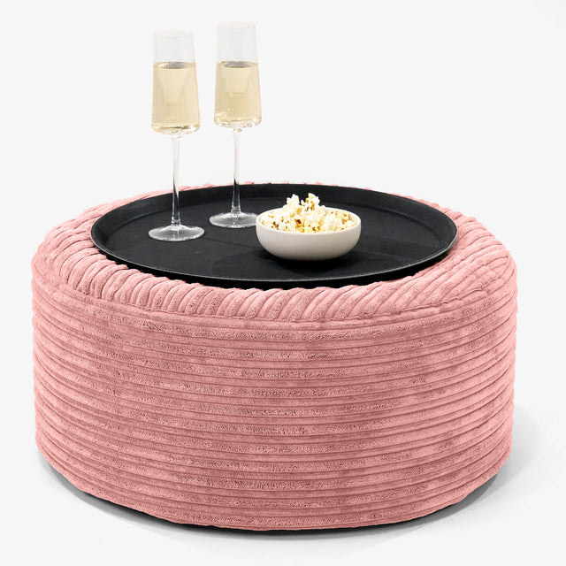 Sitzhocker mit Tablett - Cord Pfirsich 01