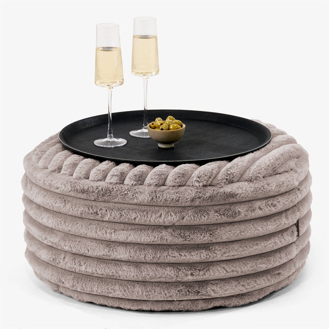 Sitzhocker mit Tablett - Ultra Plüsch Cord Nerzfarben 01