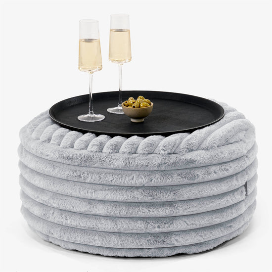 Sitzhocker mit Tablett - Ultra Plüsch Cord Taubenblau 01