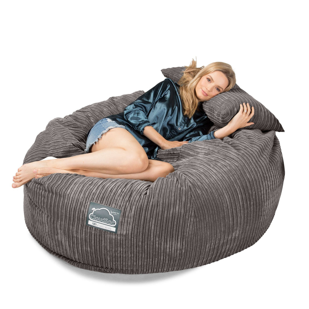 Lounge Pug, CloudSac 1010 XXL, Riesen Memory- Schaum XXL Sitzsacksofa, Schlafsofa, Cord Schiefergrau