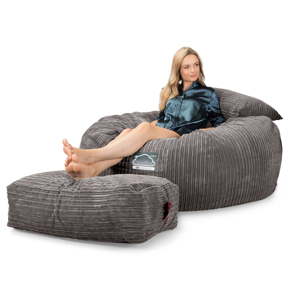 Lounge Pug, CloudSac 1010 XXL, Riesen Memory- Schaum XXL Sitzsacksofa, Schlafsofa, Cord Schiefergrau