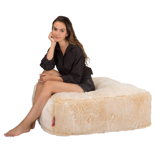 Lounge Pug, CloudSac 250, Memory-Schaum Ottomane Sitzbank Fußhocker, Sitzpouf, Kunstfell Weiß