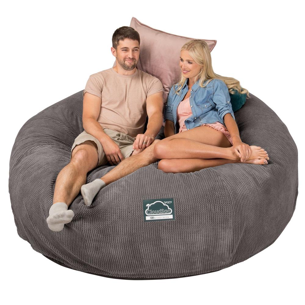 Lounge Pug, CloudSac 3000 XXL, Kingsize Memory, Schaum Sitzsacksofa, Schlafsofa, Pom-Pom Anthrazit