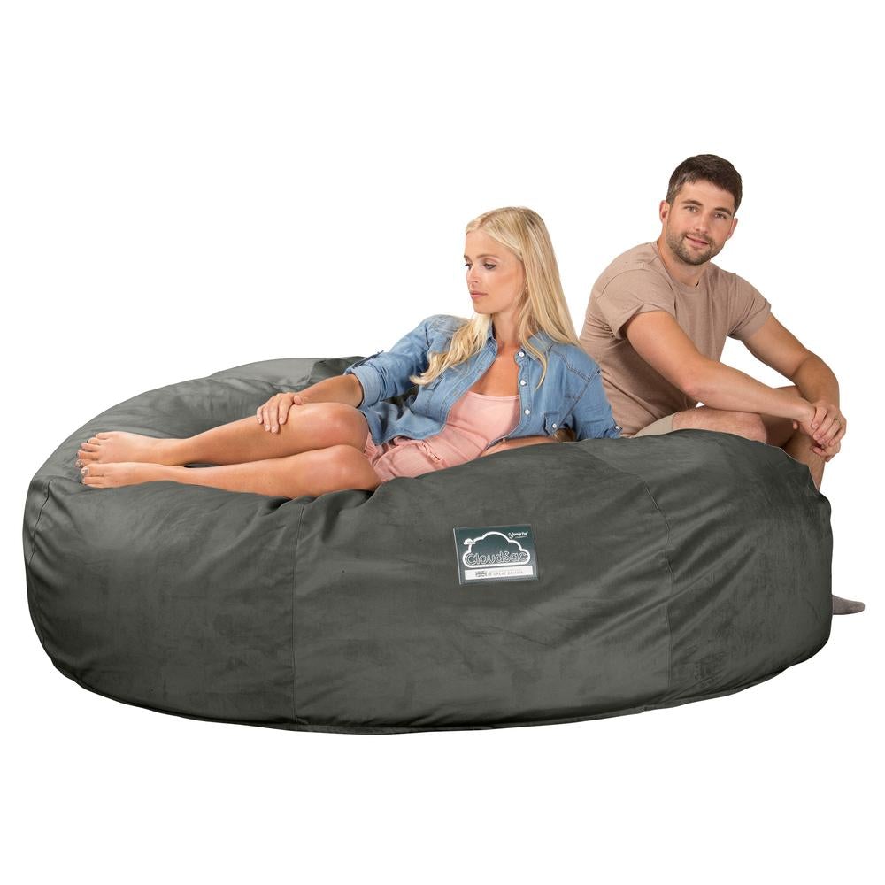 Lounge Pug, CloudSac 3000 XXL, Kingsize Memory, Schaum Sitzsacksofa, Schlafsofa, Samt Schiefergrau