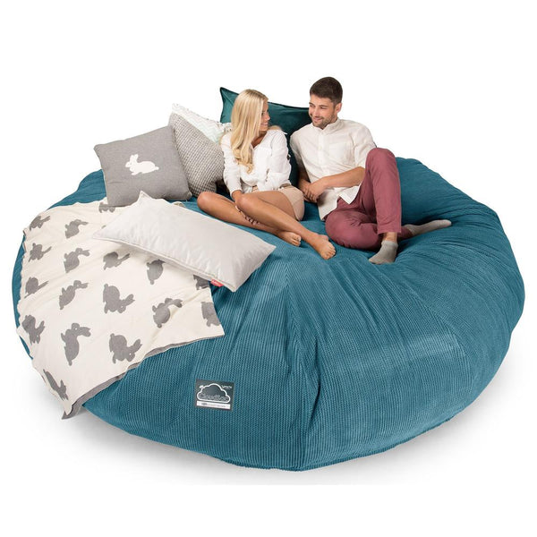 Lounge Pug, CloudSac 5000 XXXXXL, Gigantischer Memory-Schaum Sitzsacksofa, Schlafsofa, Pom-Pom Türkis