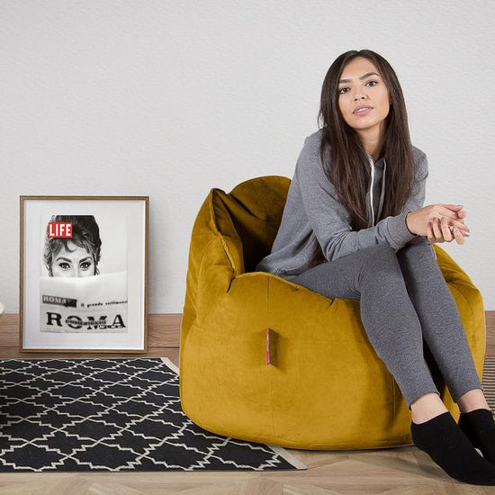LOUNGE PUG, Sitzsack Kuschel Lounge Sessel, Schlafsofa, Samt Gold