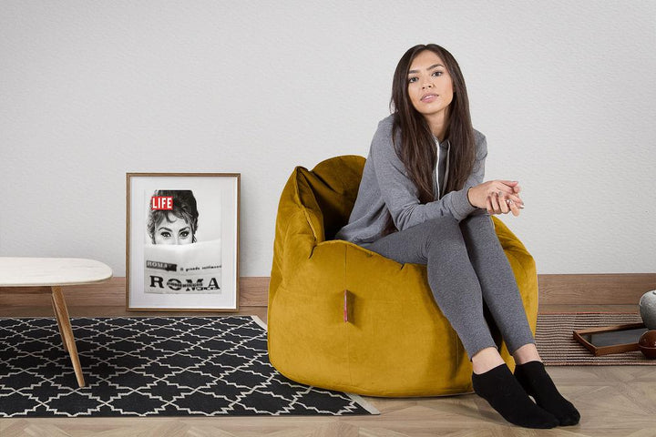 LOUNGE PUG, Sitzsack Kuschel Lounge Sessel, Schlafsofa, Samt Gold