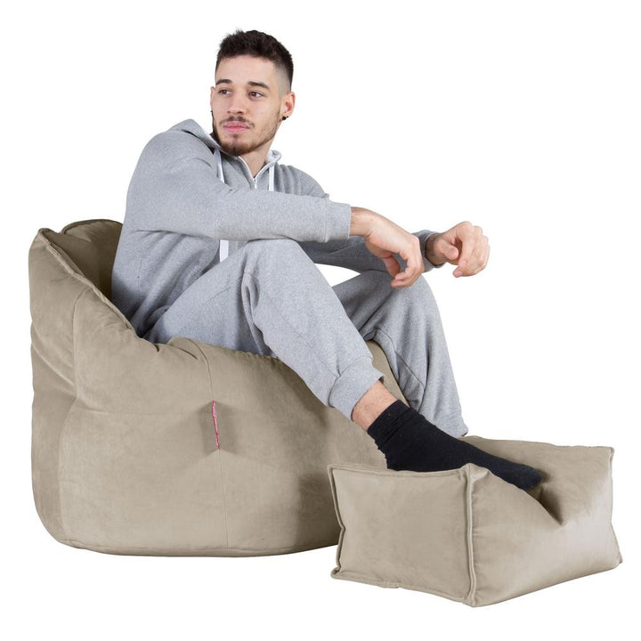 LOUNGE PUG, Sitzsack Kuschel Lounge Sessel, Schlafsofa, Samt Nerzfarben