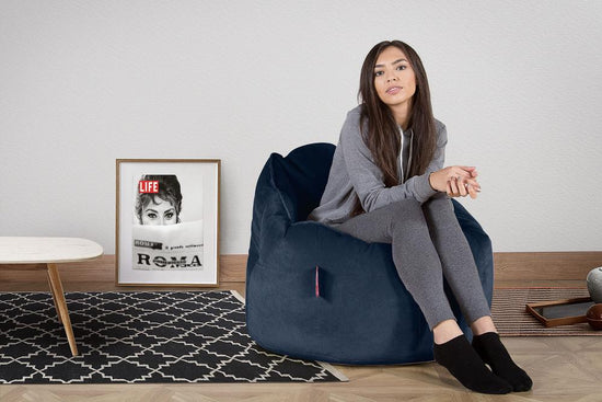 LOUNGE PUG, Sitzsack Kuschel Lounge Sessel, Schlafsofa, Samt Marineblau