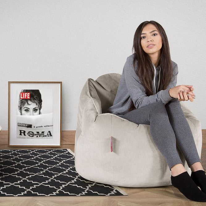 LOUNGE PUG, Sitzsack Kuschel Lounge Sessel, Schlafsofa, Samt Silber