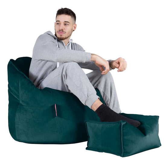 LOUNGE PUG, Sitzsack Kuschel Lounge Sessel, Schlafsofa, Samt Türkis