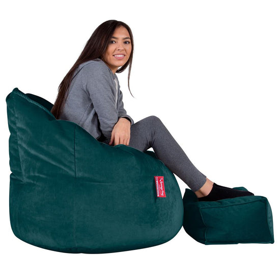 LOUNGE PUG, Sitzsack Kuschel Lounge Sessel, Schlafsofa, Samt Türkis