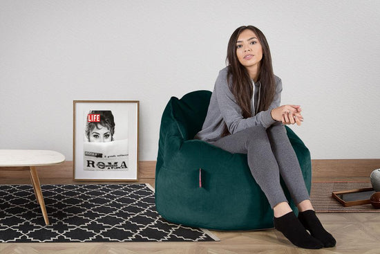 LOUNGE PUG, Sitzsack Kuschel Lounge Sessel, Schlafsofa, Samt Türkis