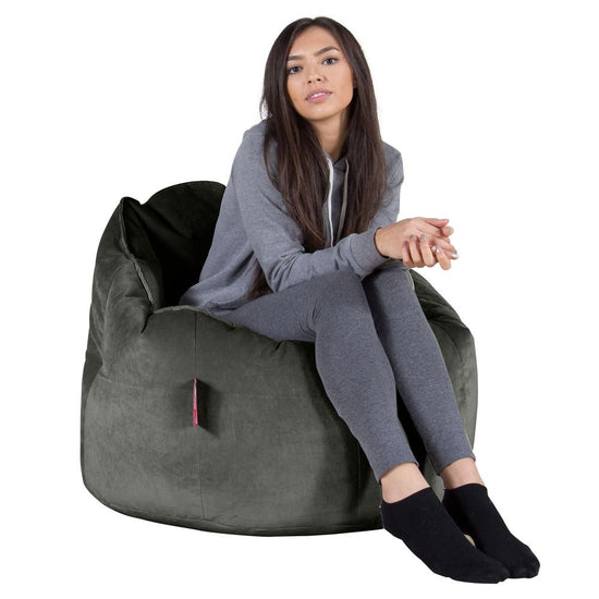 LOUNGE PUG, Sitzsack Kuschel Lounge Sessel, Schlafsofa, Samt Schiefergrau
