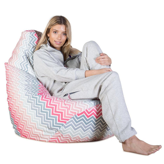 LOUNGE PUG - Gaming Sitzsack Sessel - Geometrische Druck Chevron Pink