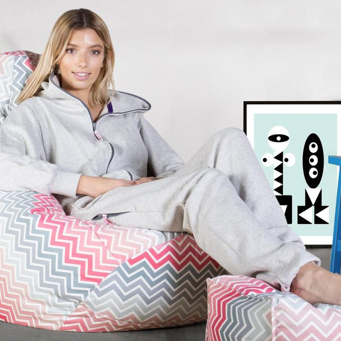 LOUNGE PUG - Gaming Sitzsack Sessel - Geometrische Druck Chevron Pink