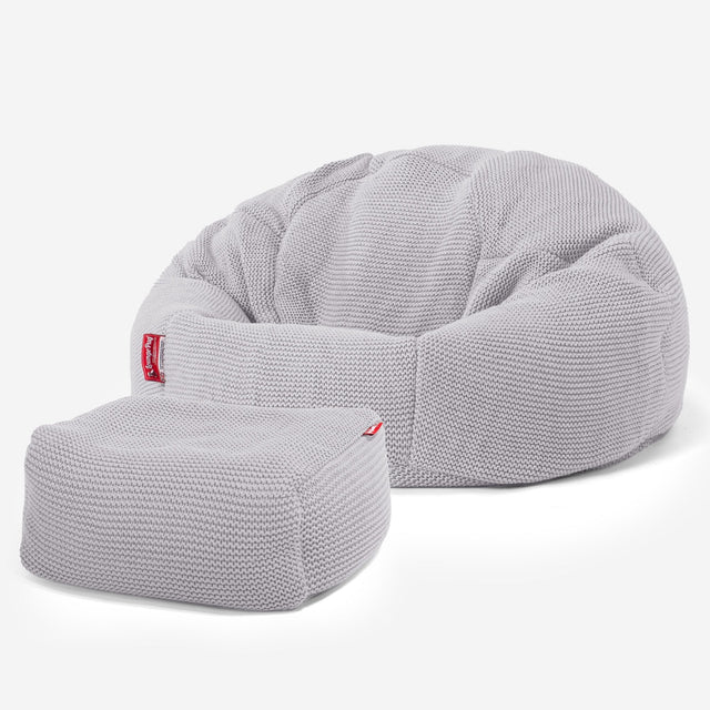 LOUNGE PUG - Ellos Gestrickter - Klassischer Sitzsack Sessel - Hellgrau