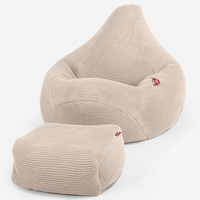 LOUNGE PUG - Gaming Sitzsack Sessel - Ellos Gestrickter Creme