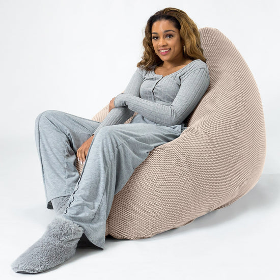 LOUNGE PUG - Riesen Sitzsack XXL - Sitzkissen - Ellos Gestrickter Creme